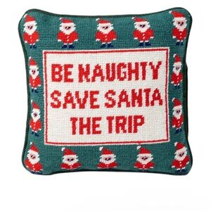 Festive Santa Pillow with Cheeky Message - Teal and Red